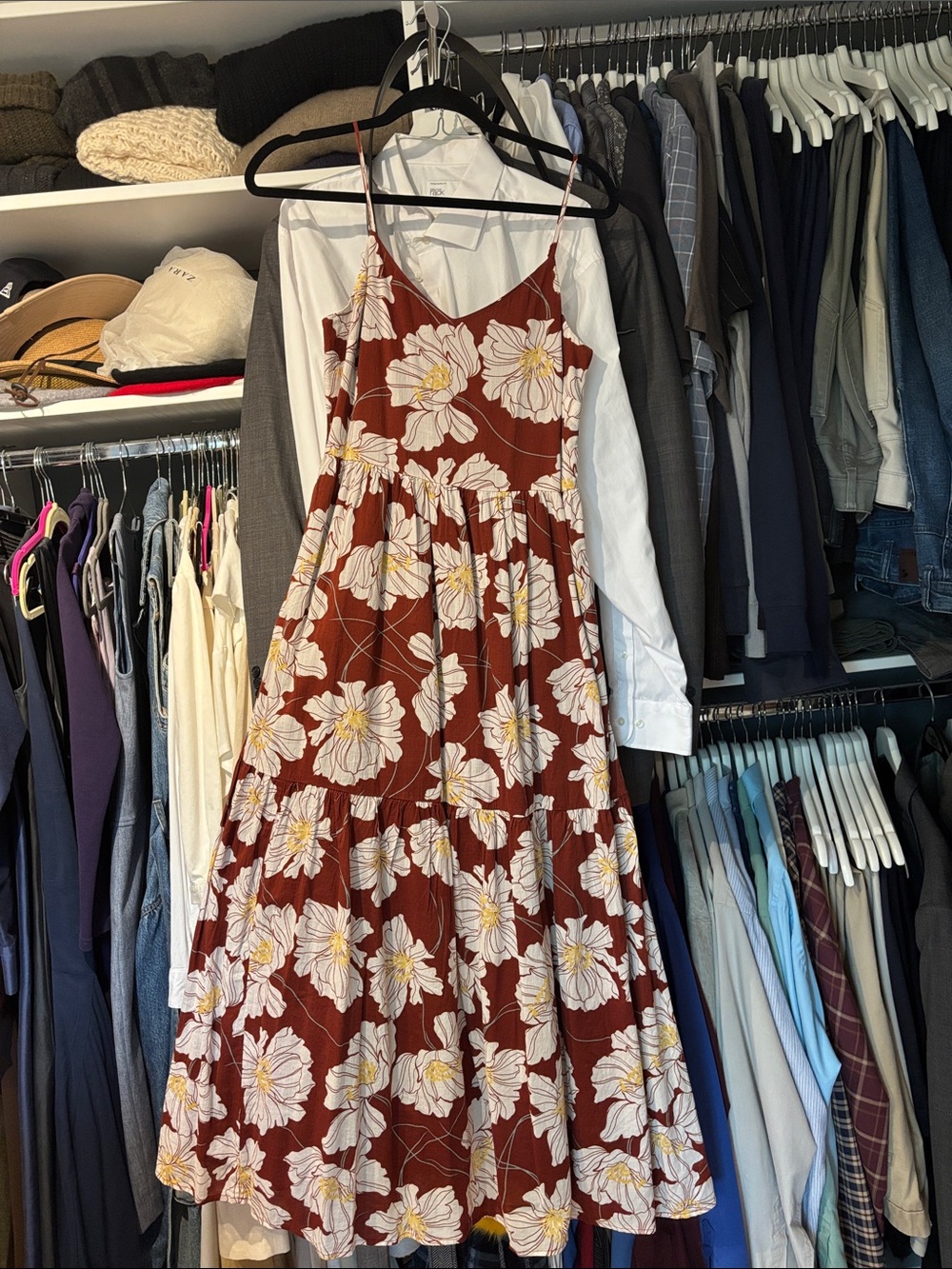 GAP Rust Floral Maxi Dress with White and Yellow Blooms